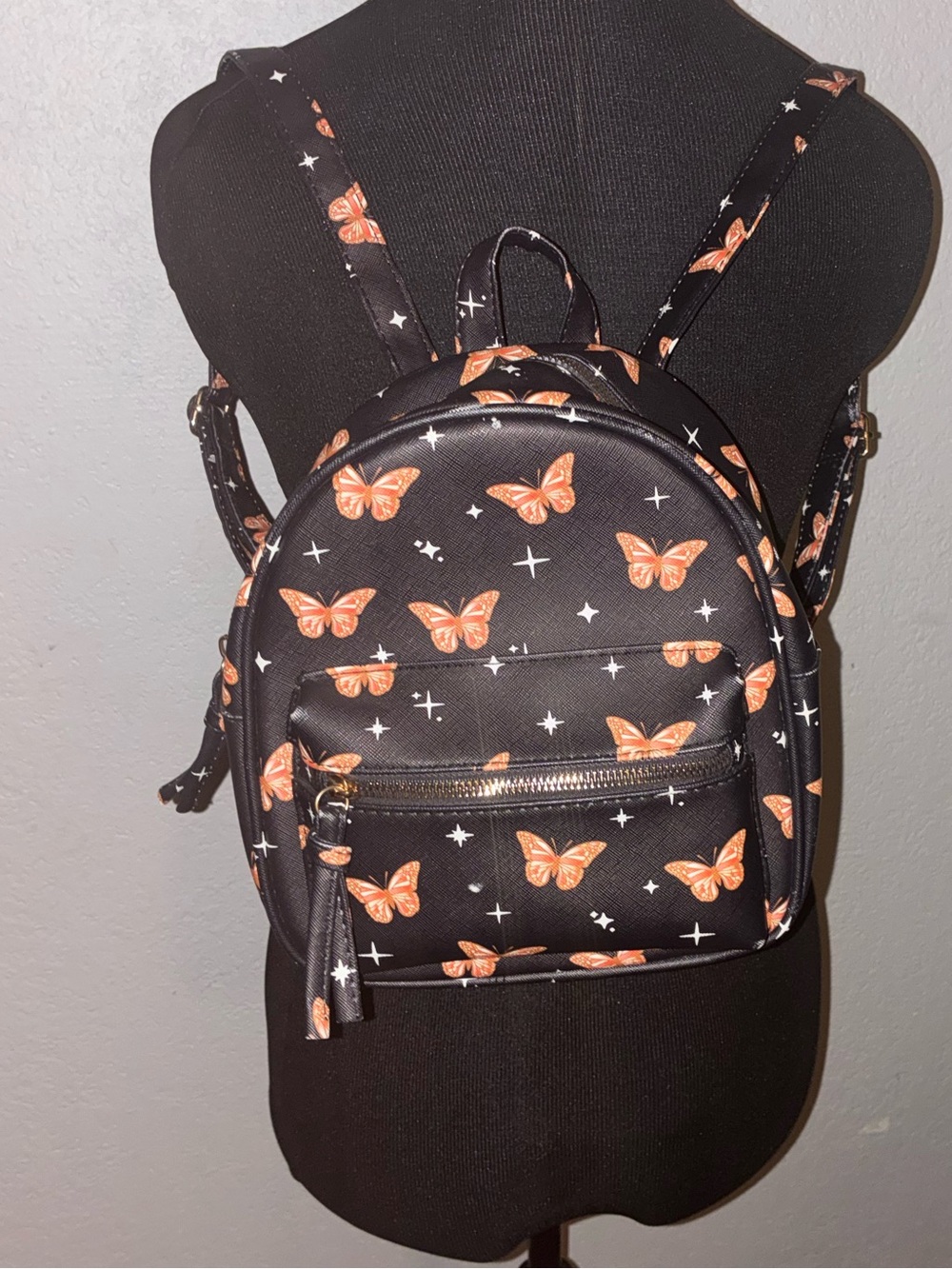Under One Sky Mini Backpack with Multicolor Butterfly Black bag EUC